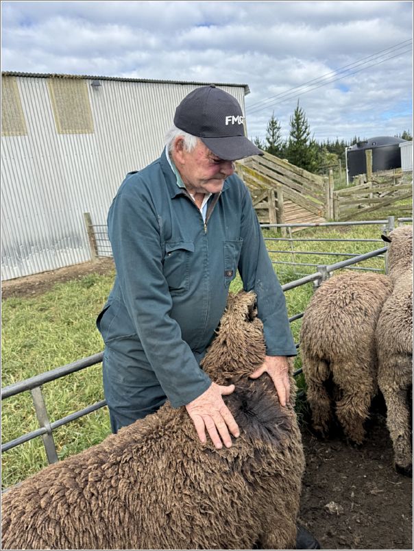 Leo Ponsonby poses with one of his breeding rams. Photo: Laurel Stone.